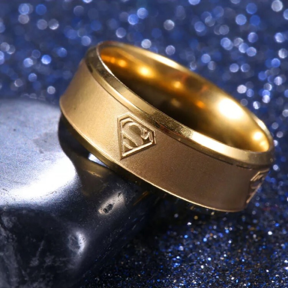 Superman Stainless Steel Gold Titanium Band Ring